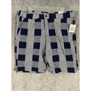 1901 Nordstrom Mens Navy Iris Madras Patchwork Cotton Bermuda Shorts Sz L Preppy